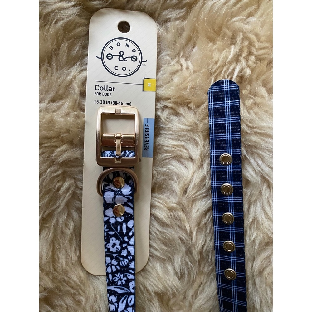 NWT Floral/Plaid Reversible Dog Collar -M 15-18 in